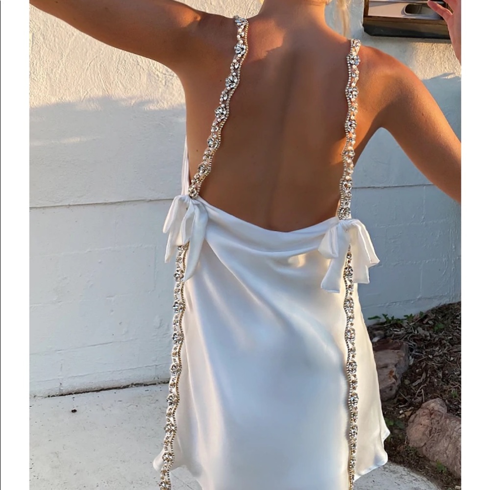 White Embellished Backless Mini Dress